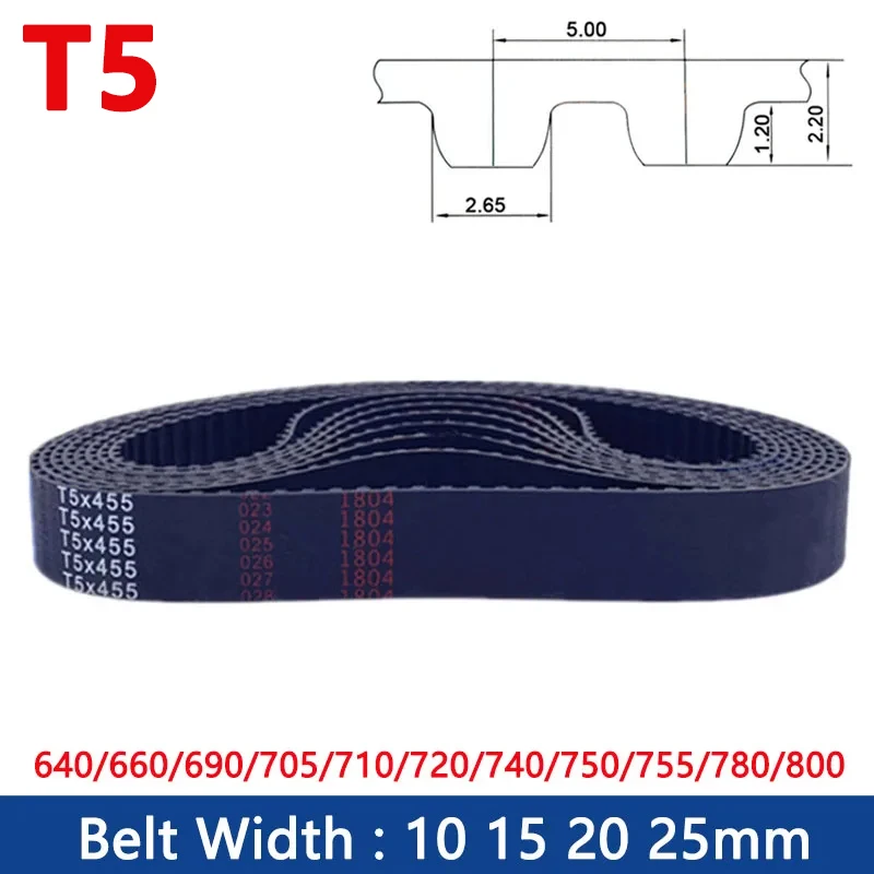 

1PCS T5 Timing Belt Width 10/15/20/25mm Rubber Closed Loop Synchronous Belt Length 640/660/690/705/710/720/740/750/755/780/800mm