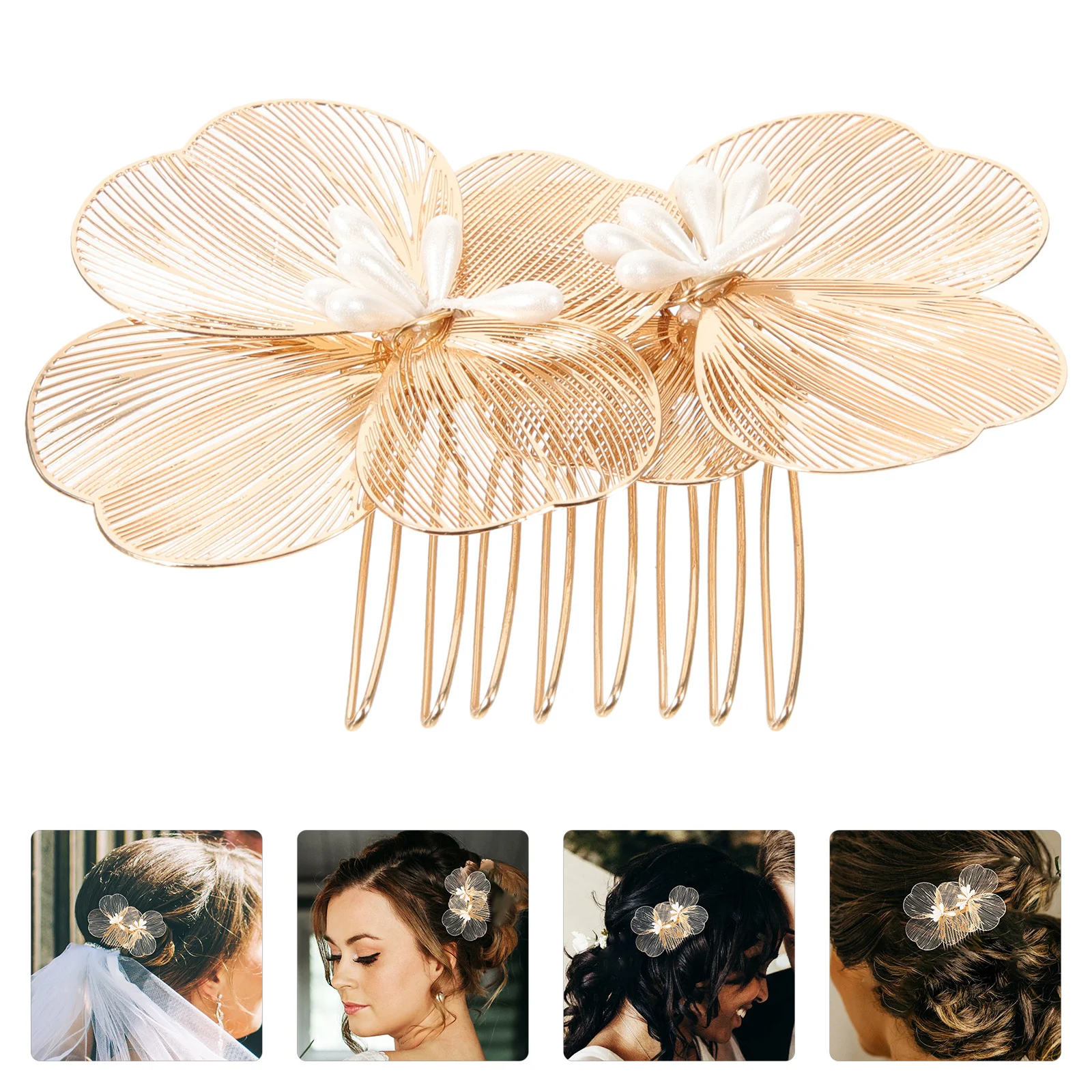 

4Pcs Gold Floral Bridal Hair Comb Wedding Headpiece Vintage Baroque Design Elegant Side Comb for Bride Updo Style