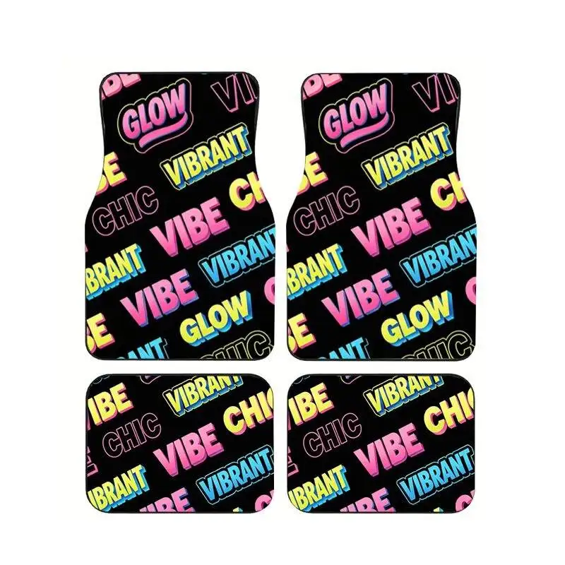 

Y2K Neon Letter Print Car Floor Mats 4PCS Letter Print Universal Non-slip Waterproof Auto Foot Carpets Stylish Car Accessories