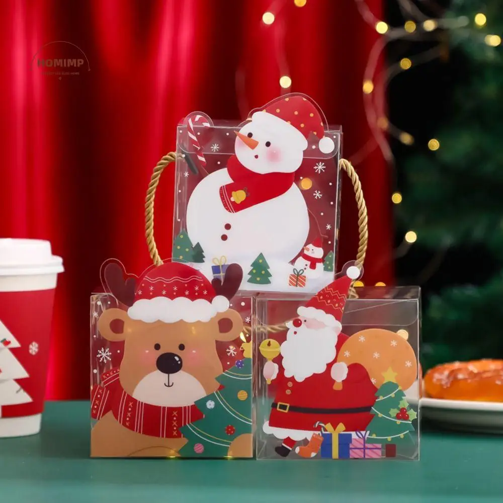 

5Pcs Cartoon Christmas Gifts Bag Santa Claus Transparent Gifts Wrap Handbag Party Supplies Portable Christmas Tote Bags Candy