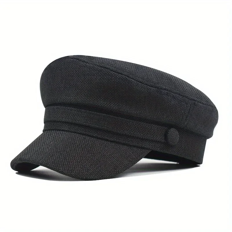 Solid Color Versatile Painter's Hat Casual Outdoor Windproof Flat Top Duckbill Hat Minimalist Fashion Classic Retro Linen Beret image 5