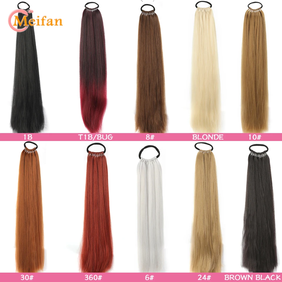 MEIFAN 18-32Inch Long Straight Ponytail Extension with Elastic Tie Natural Soft Fake Pony Tail Synthetic DIY Ponytail Hairpiece