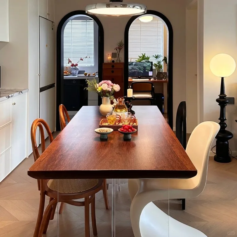 

Solid wood dining table, black walnut large board tea table, household living room log medium and ancient style desk, whole