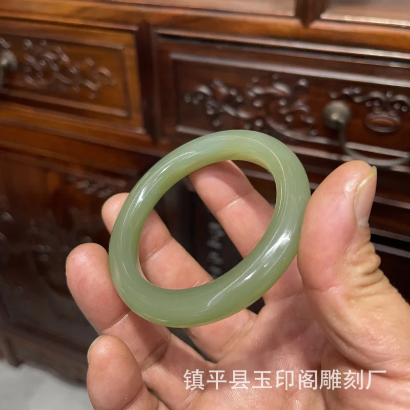 Type Hetian Qinghai Material Jade Round Bar Bracelet Women Fashionable and Versatile
