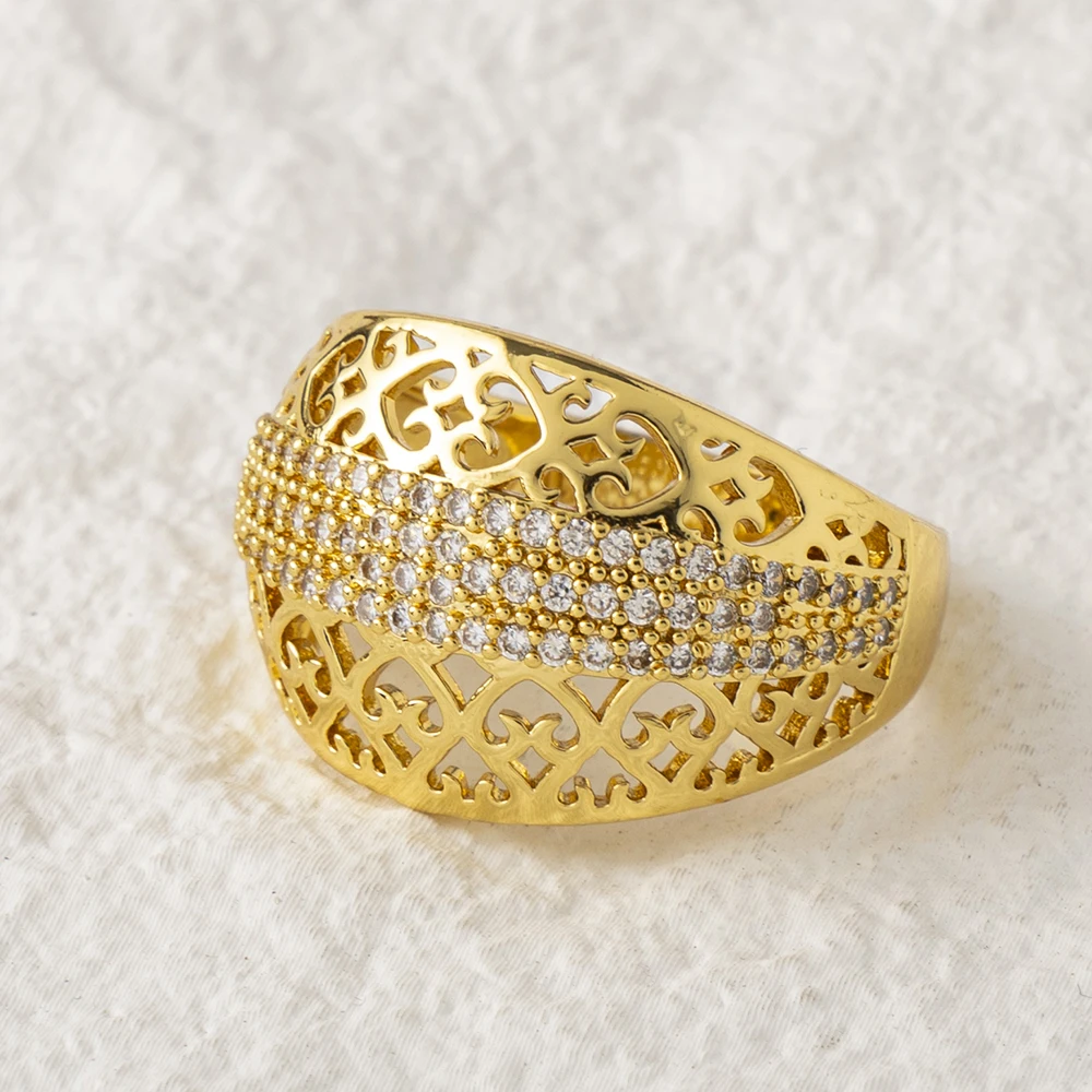 LUIZADA Vintage Turkish Finger Rings Women Round Crystal Caesar Ring  Gold Color Ethnic Wedding Jewelry Ring