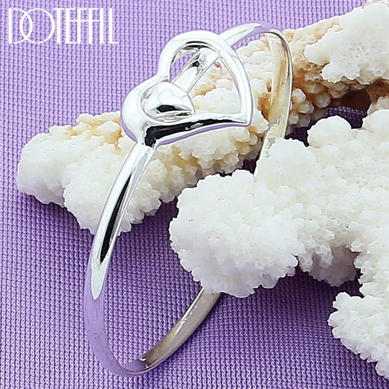 

DOTEFFIL 925 Sterling Silver Heart Bangle Bracelet For Woman Wedding Engagement Party Fashion Charm Jewelry