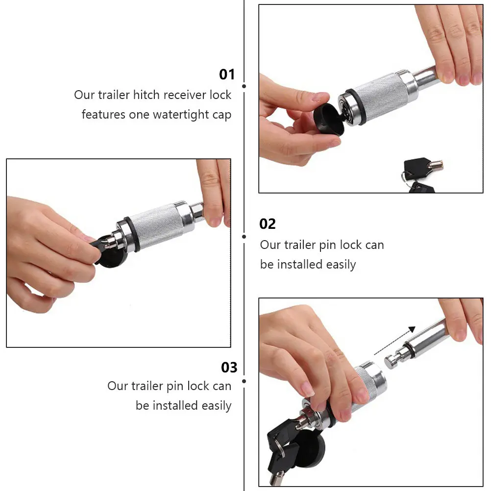 Trailer Hitch Receiver Lock Bolt Cutter Proof Steel Construction Elbow Style Hitch Pin Lock Watertight Keyhole for All Climates
