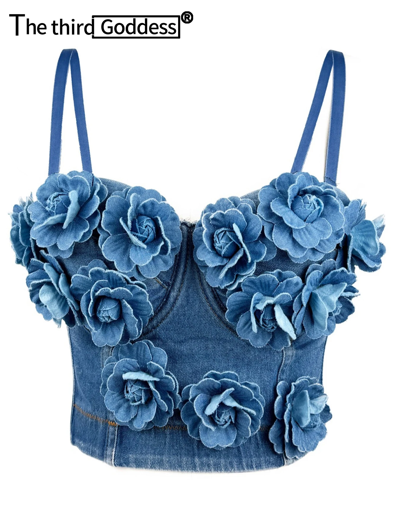 Sexy schwarzes rückenfreies Blumenkorsett Crop Top Damen Sommer Body Hotwife Club Party Tank Tops Frau abgeschnittenes Neckholder Top Denim Bustier