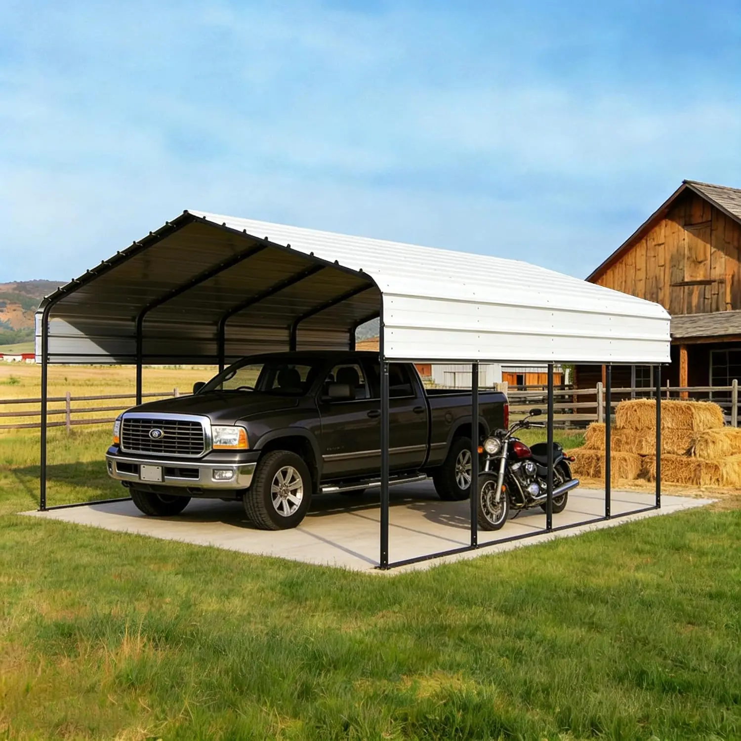 12x20FT Metal Carport with Vertical Roof,White | All-Weather Galvanized Garage,Heavy Duty Carport with Reinforced, Customized