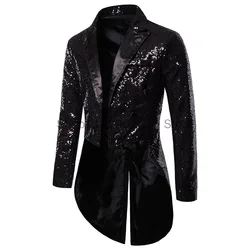 Shiny Gold Sequins Glitter Tailcoat Suit Jacket Male Double Breasted Wedding Groom Tuxedo Blazer Men Party Stage Prom Costume