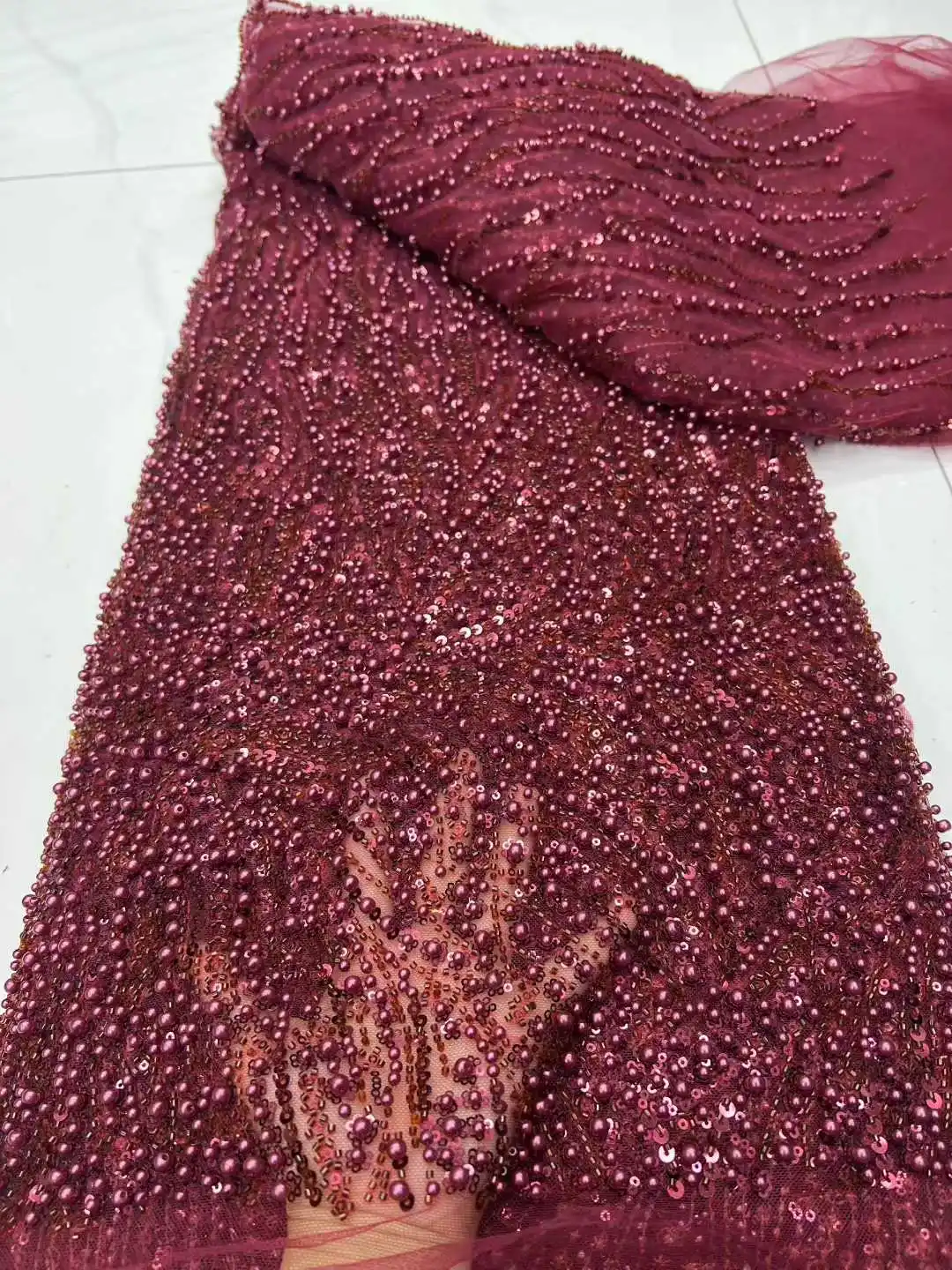 高級アフリカナイジェリア新郎スパンコールビーズレース生地 2025 高品質フレンチチュールレース生地ブライダルドレスパーティー