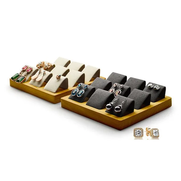 9 Pair Earring Display Stand Jewelry Shop Show Tray Natural Wood Stud Earring Display Stand Rack Earring Card Holder w/ Tray