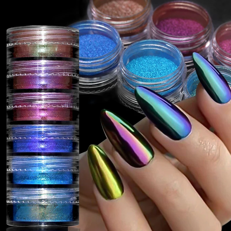 Poudre à ongles caméléon perle, Pigment néon, effet Fluorescent, poussière, vernis Gel, décorations de manucure, 6 boîtes/ensemble