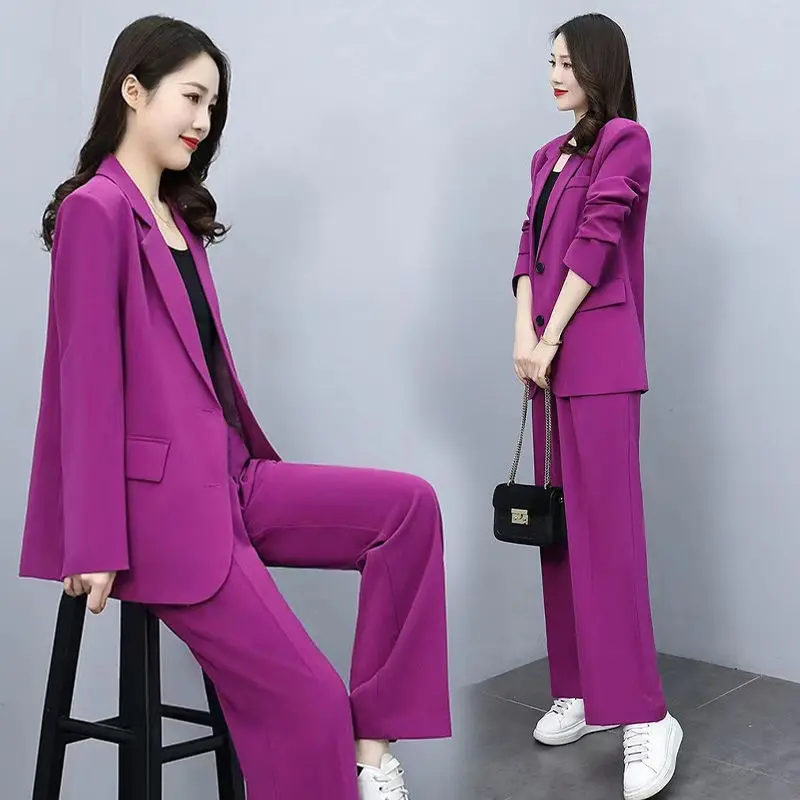 Spring Autumn Thin Women\'s Blazers Long Pants 2 Piece Set Korean Office Lady Casual Loose Suit Jacket Trousers Outfits Pantsuits