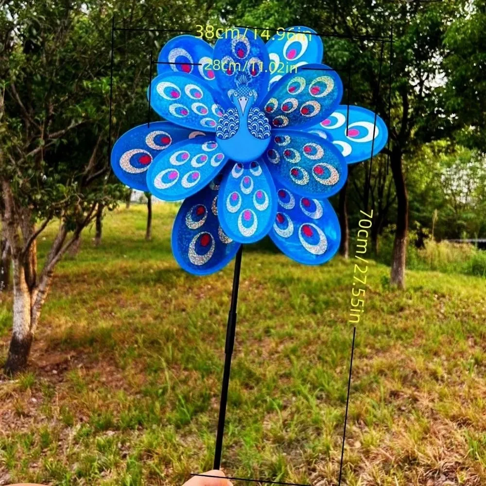 Multistyles Peacock Sparkle Windmill 36/38cm PVC Traditional Rotating Wind Spinner Picnic Decor Toys Double Layered
