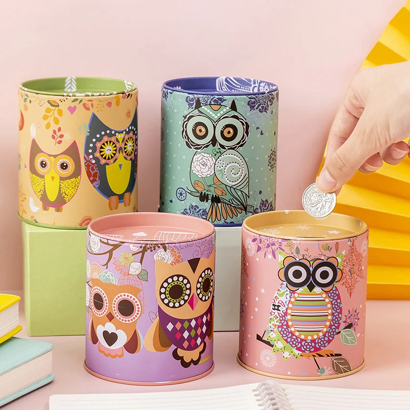 

Owl Metal Piggy Bank Coin Box Jewelry Storage Mini Tin Gift Cute Organizer Savings Home Accessories Living Room Decoration