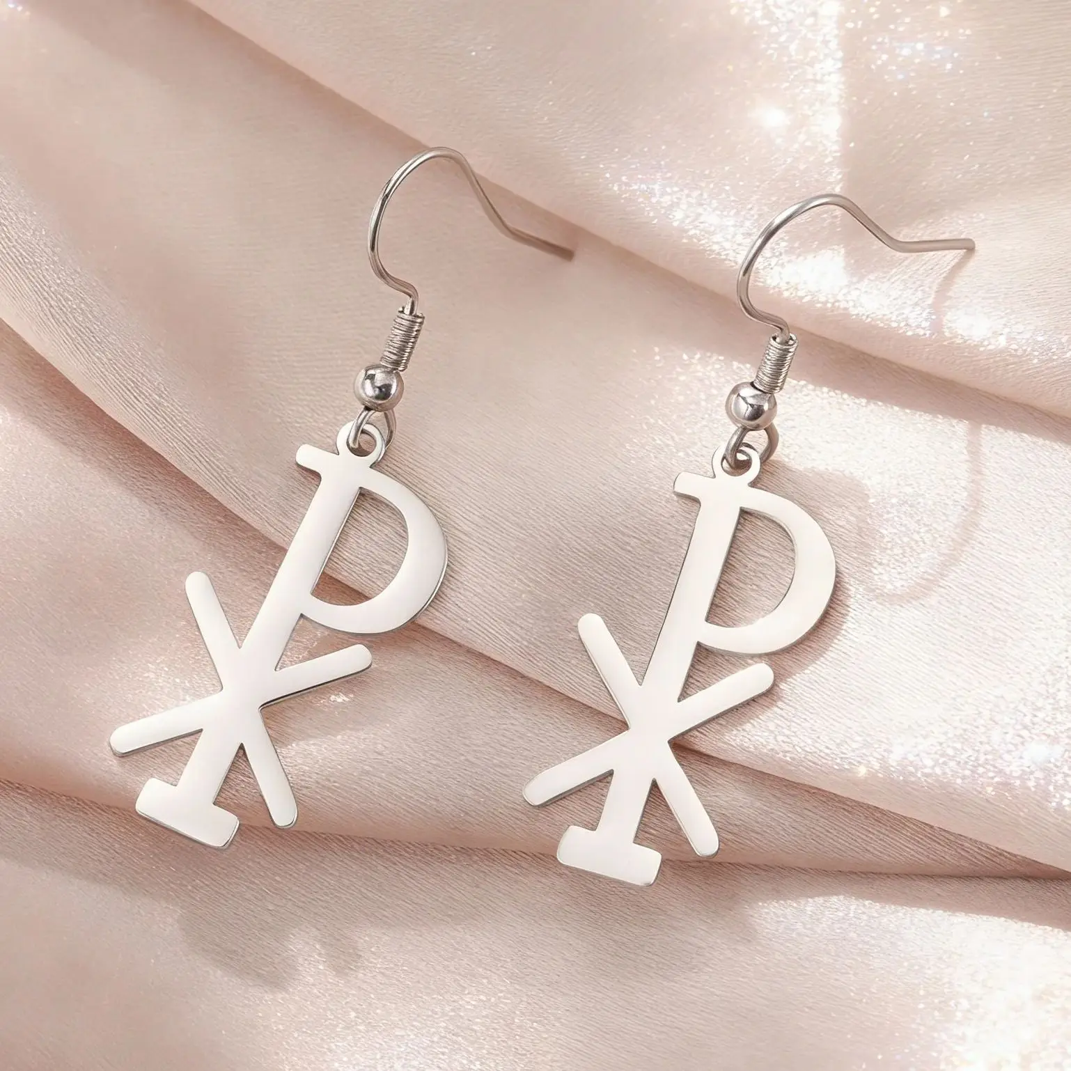 LIKGREAT Chi-Rho Earrings Christian for Women Religious Cross Pendant Stainless Steel Religious Amulet Roman Unique Jewelry Gift