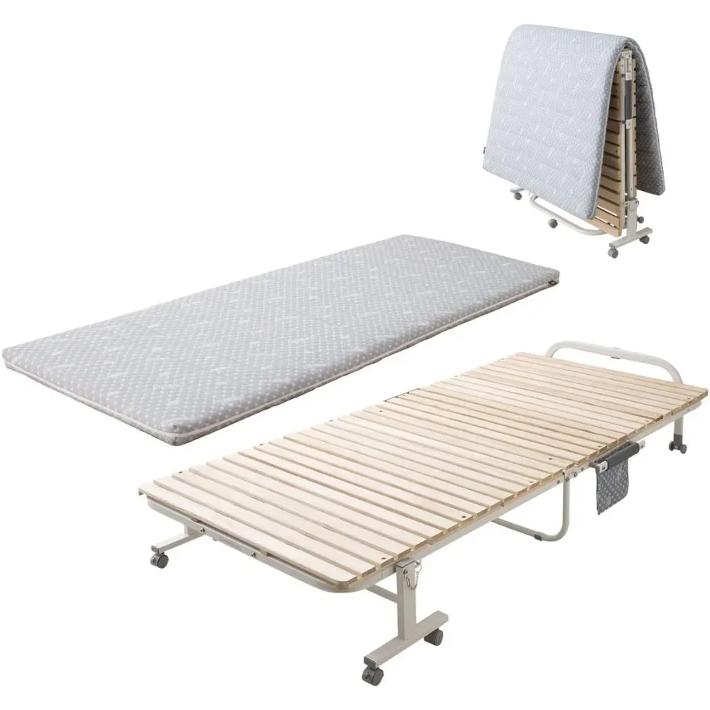 Slow Bed with Mattress, Single Bed, Bed Frame, Mattress, Load Capacity: Approx. 330.7 lbs (150 kg), includes Wheels,