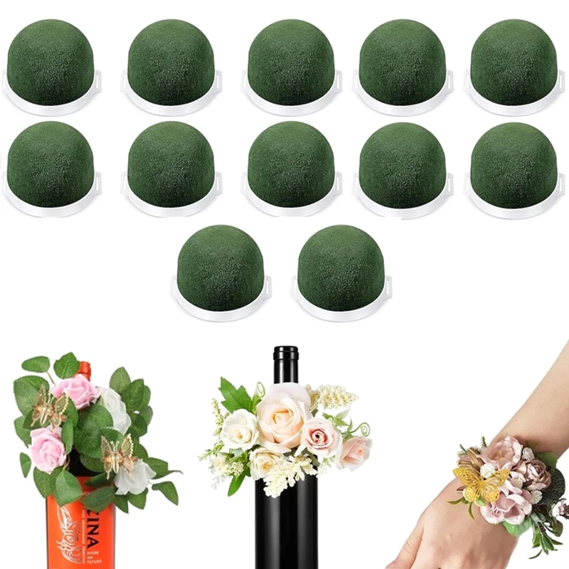 1/12 Pcs Mini Round Floral Foam Holder,Green Dry And Wet Florist Flower Block Craft Arrangement Supplies For Wine Bottle