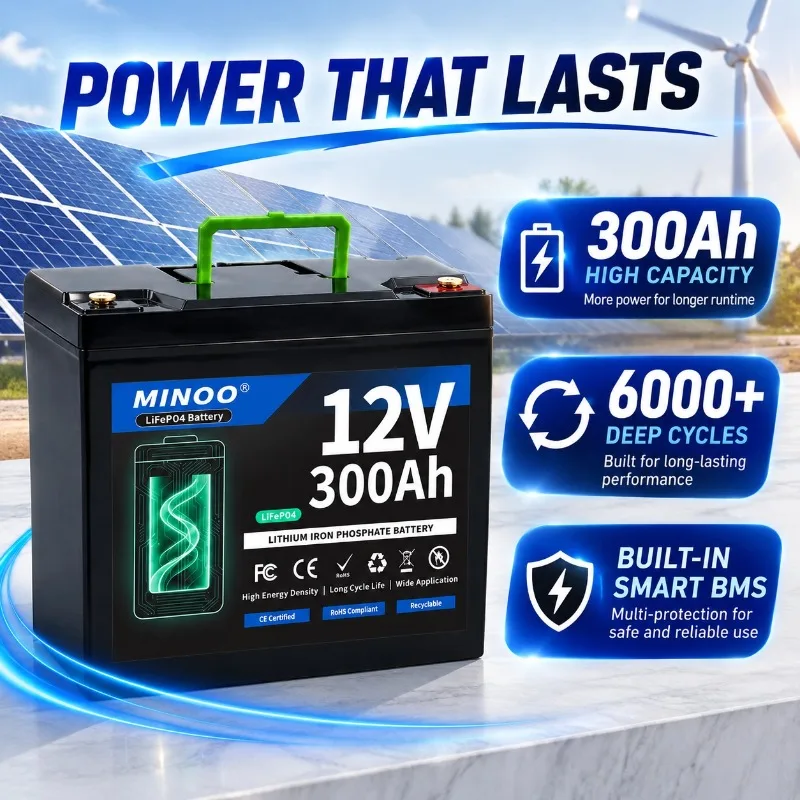 12V 300Ah 21700 LiFePO4 Battery Built-in Smart BMS,8000+ Cycles, Suitable for Solar Panels, Camper Vans, Marine Crafts