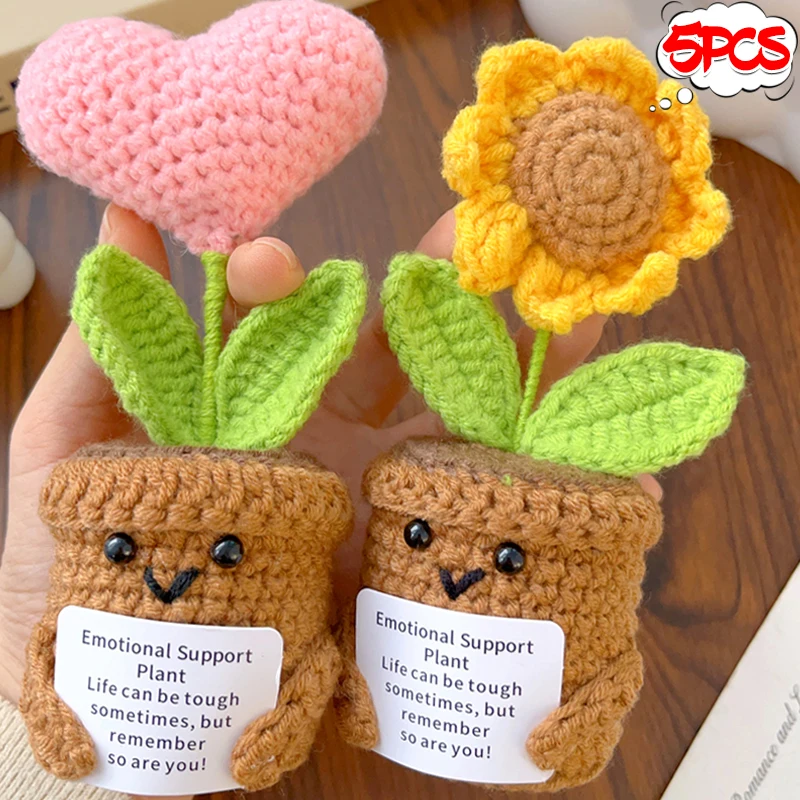 New Positive Energy Heart Flower Doll Hug Pocket Hand-woven Knitting Doll Positive Card Desktop Home Room Decor Ornaments Gifts