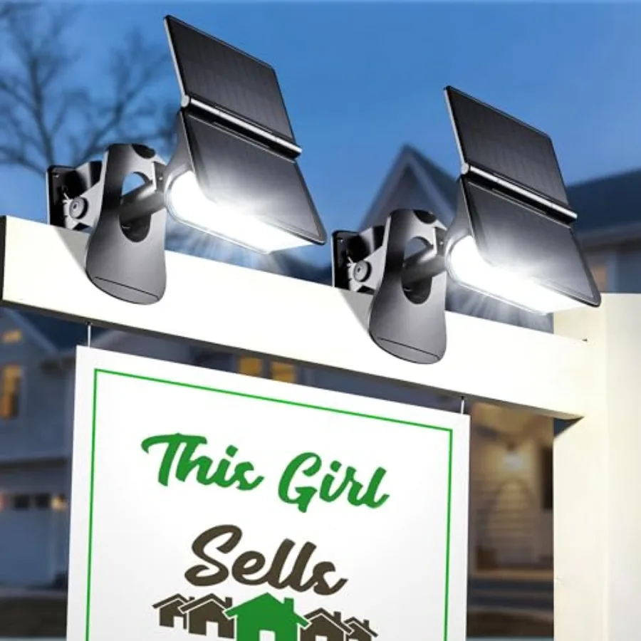 

Solar Sign Lights Outdoor Clip On Solar Light for Real Estate Signs 65 LED 6000K Bright White 70° Wide Angle IP65 Waterproof Du