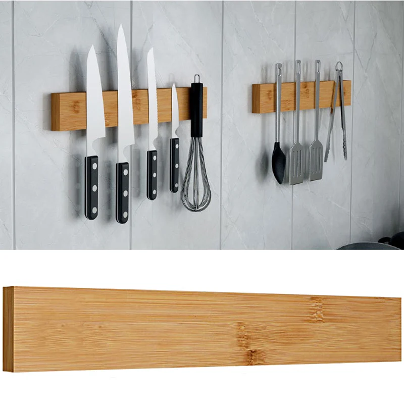 

Strong Magnetic Knife Holder Wood Wall Mounted Chef Butcher Cleaver Knife Stand Block Home Kitchen Knife Rack Magnet Organizer