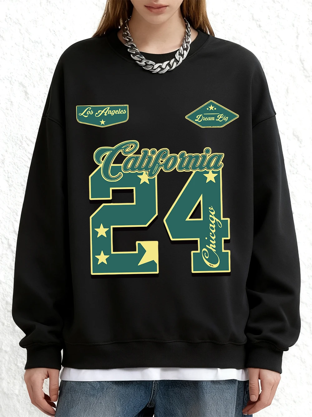 Sudaderas con estampado de estrellas número 24 de California Chicago para mujer, Sudadera con capucha holgada de invierno, Tops cálidos de lana para correr, ropa básica con cuello redondo