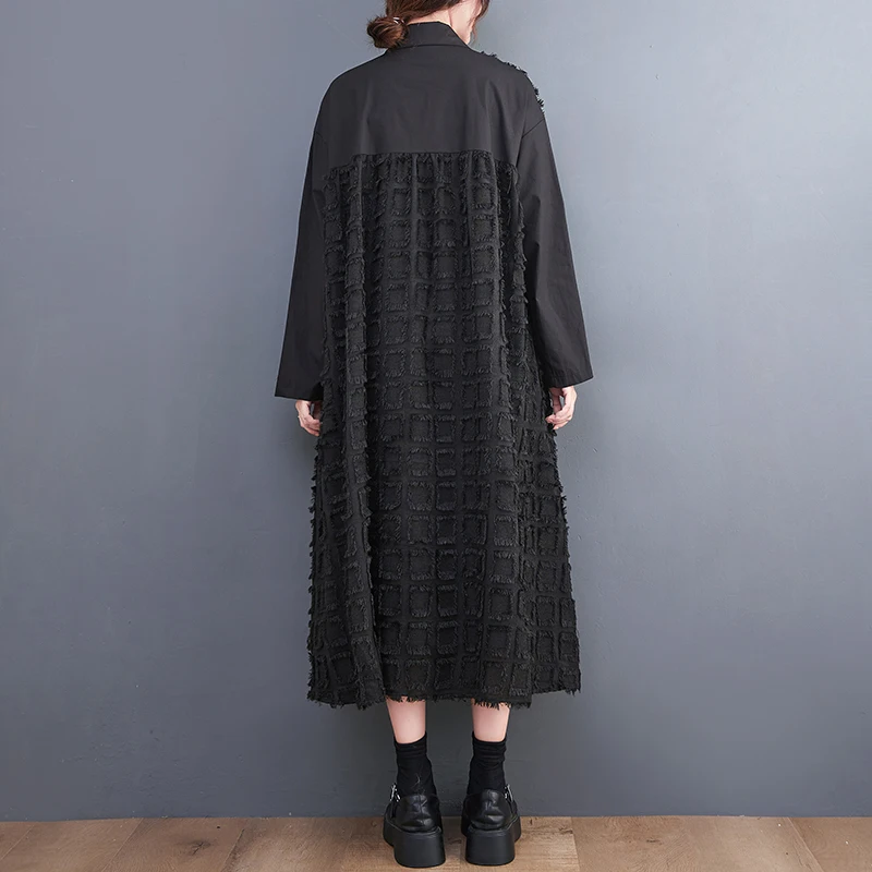 فضفاض كبير الحجم لي لوحة فنية عتيقة طويلة Sve Dr ربيع الخريف الكورية Sle المرأة عادية irt Dr #4