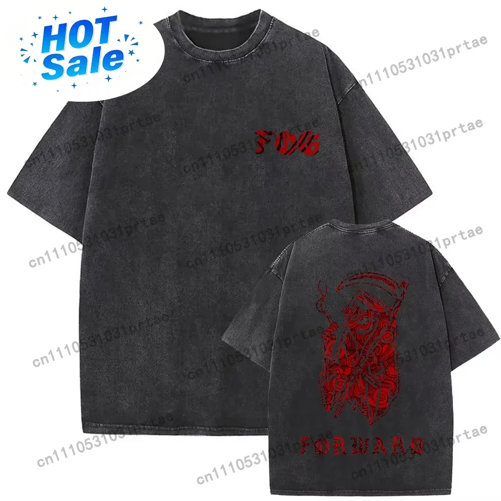 Washed Vintage Forward Observations Group Battle Tribe From The Grave Pull Over Print T-shirts Skeleton Male Oversized Black