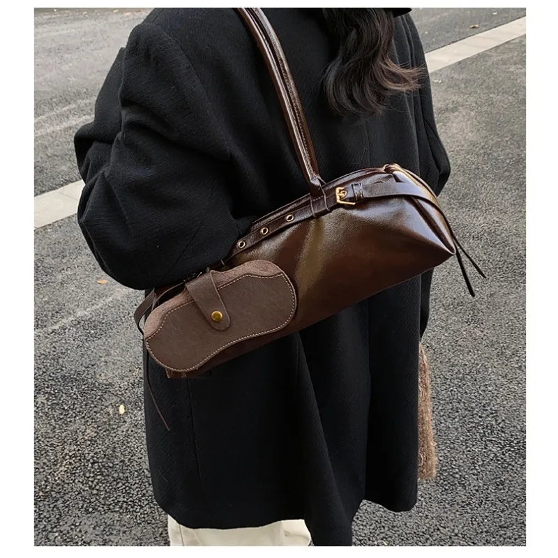 

Женская сумка в британском ретро-стиле из промасленной кожи, французская сумка-клатч, модная повседневная сумка через плечо/на предплечье