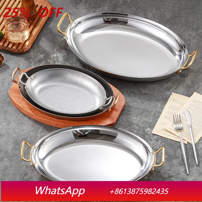 

LMM stainless steel egg thickened fish stove plate binaural seafood crayfish plate