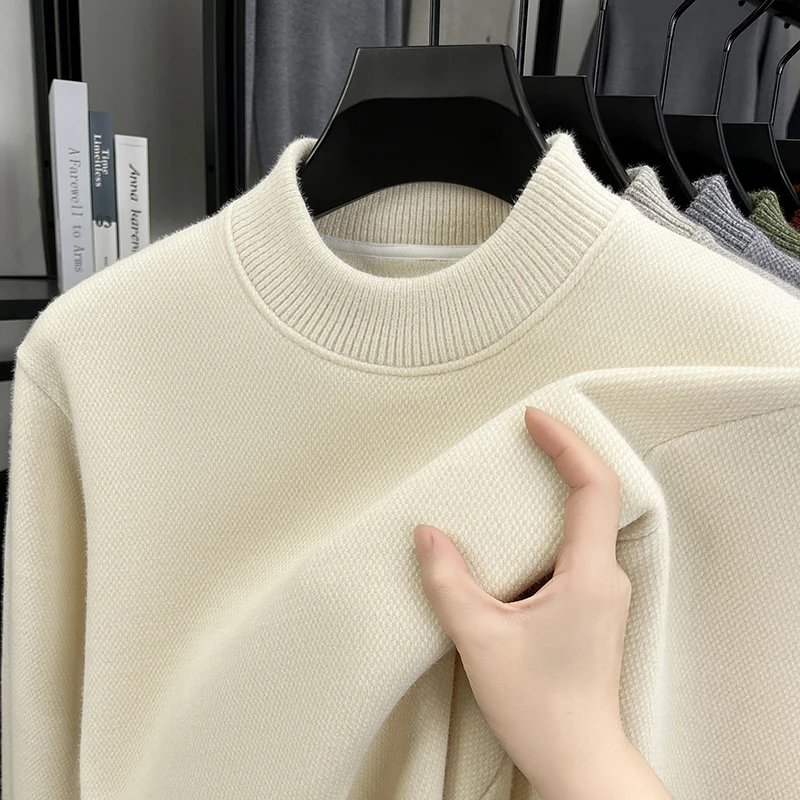 

High quality velvet round neck sweater men's new trend classic solid color Korean casual winter warm comfortable knitted pullove