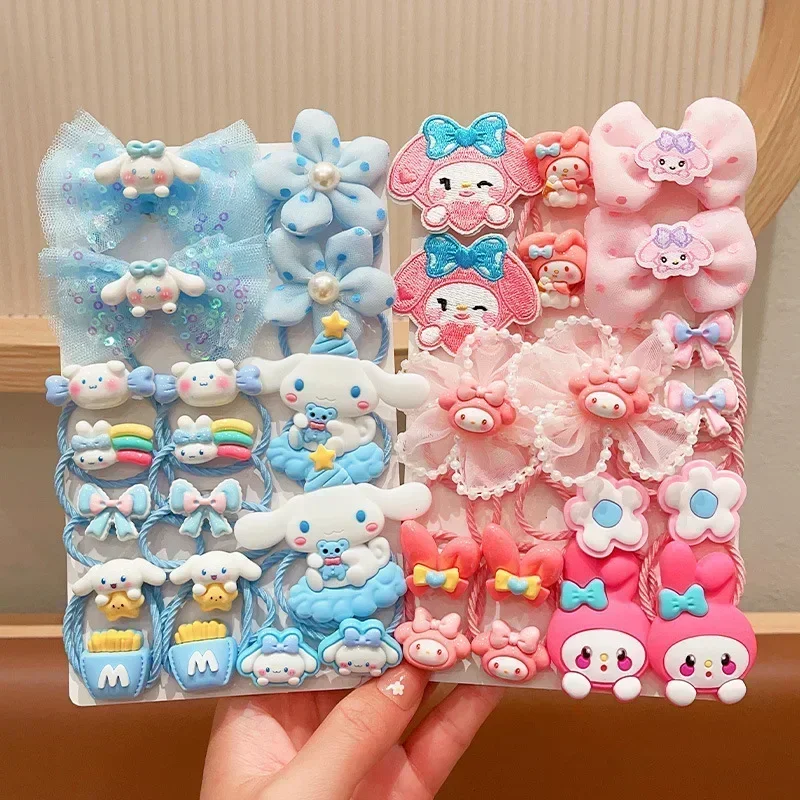 18pcs Sanrio Hello Kitty Hair Rope Anime Cartoon Cute My Melody Kuromi Hair Accessories Hair Circle Girl&Child Holiday Gifts