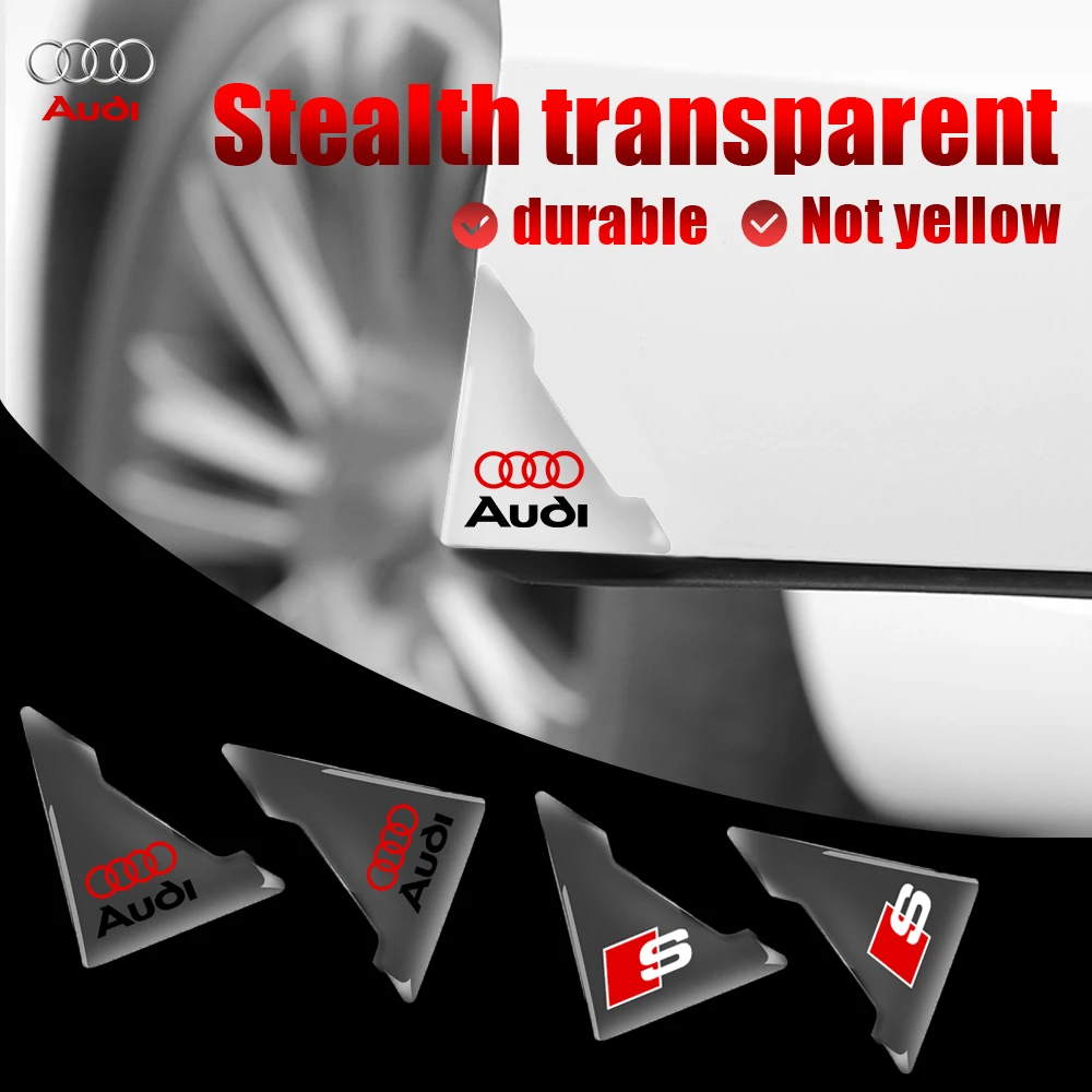 2/4 шт. прозрачная наклейка на угол двери автомобиля, защита от царапин, наклейка для Audi Sline Quattro RS S TT A1 A2 A3 A4 A5 A6 A7 A8