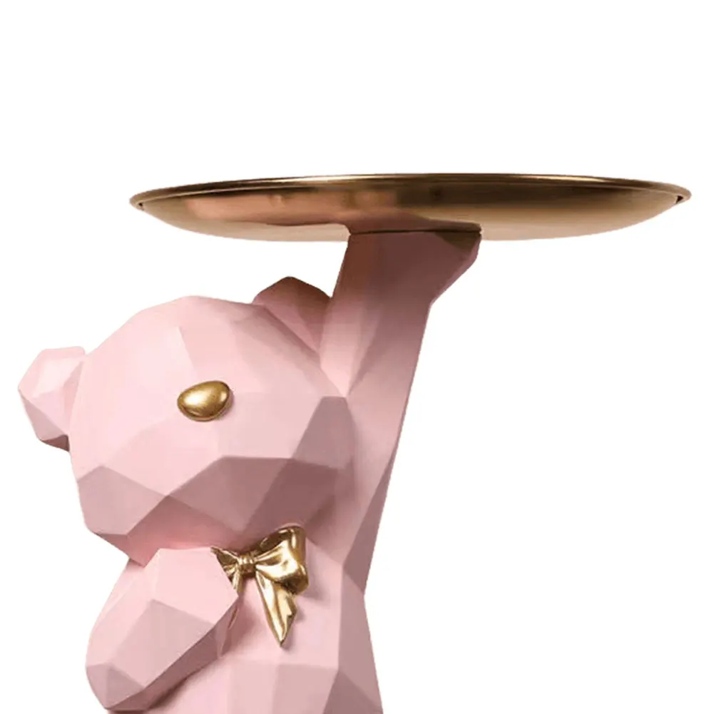 

Resin Lovely Nordic Bear Sculptures Keys Holder Geometric Bear Statue Floor Tray Ornament for Home Decor Bookshelf Decor