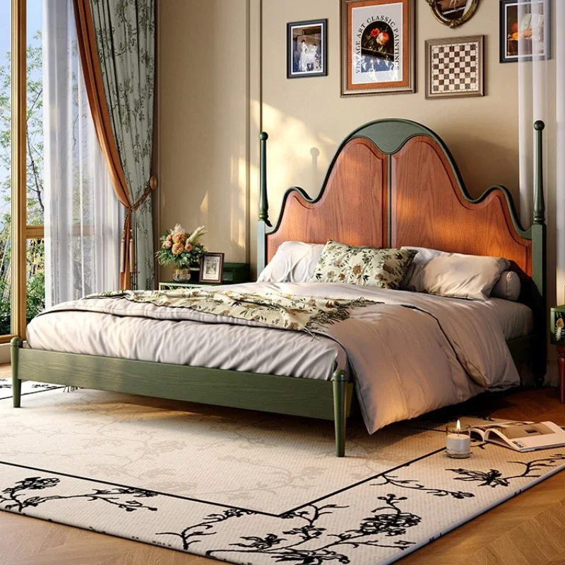 

French retro solid wood bed 2025 new master bedroom double bed