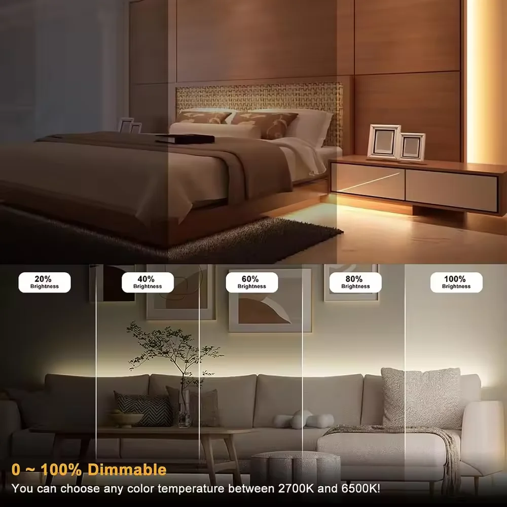 Zigbee3.0 DC12V COB Светодиодная лента 320 светодиодов/м Высокая плотность Гибкий FOB COB Светодиодный светильник Теплая природа Холодный белый Линейный с регулируемой яркостью