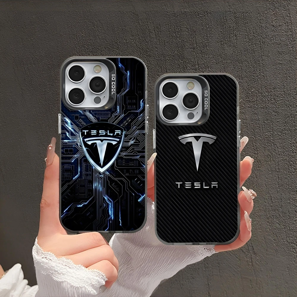 T-Teslaes Car Logo  Phone Case Black White Cool Phone Case for IPhone 16 15 14 13 12 Pro Max 11 2024 Fashion couple