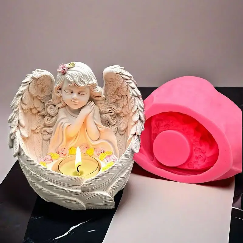 Silicone mold girl angel candlestick gypsum resin concrete crystal drop glue mold handicraft DIY handmade