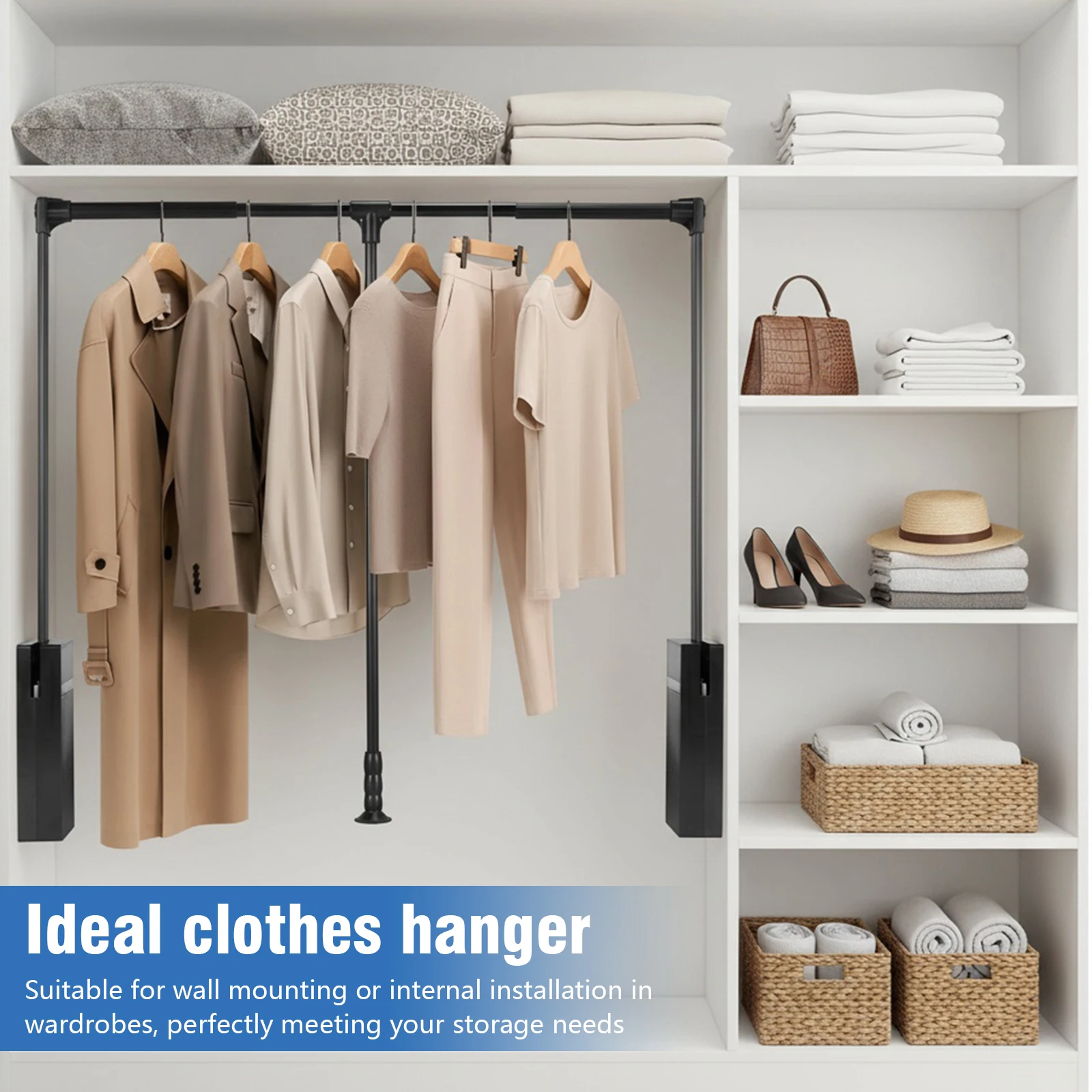 

2 Pack Side Mounted Closet Rod Adjustable Width Buffer Return Closet Rod 60Lbs Load Capacity for Kitchen Bathroom Cabinets