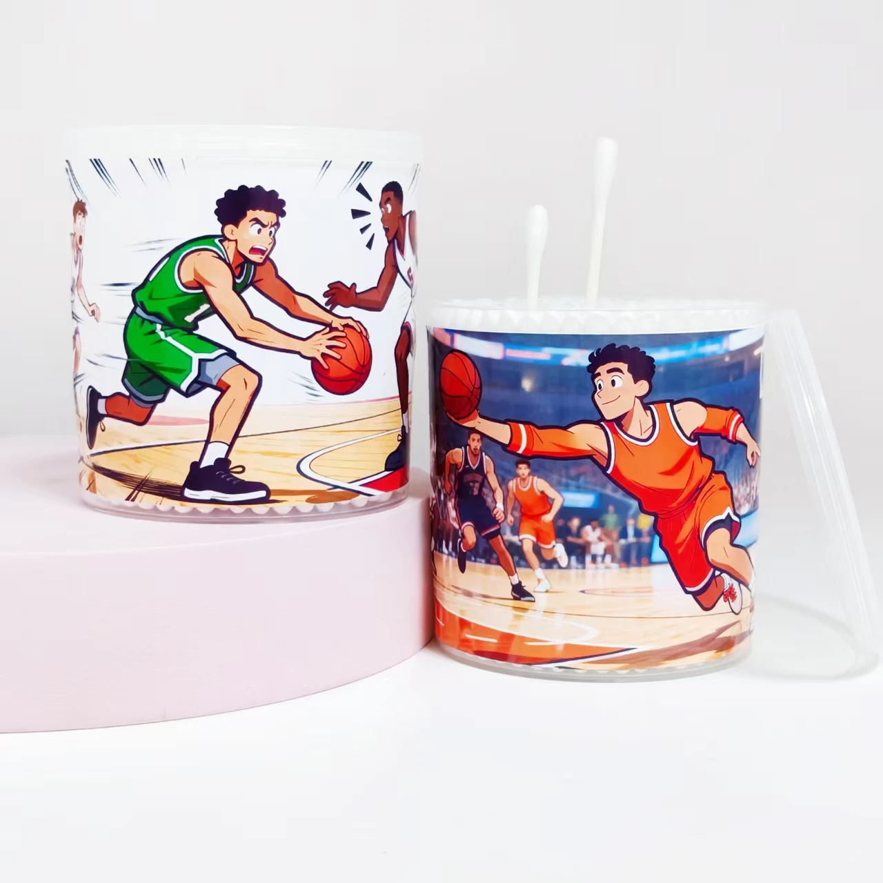 400 Stück/600 Stück Wattestäbchen mit Basketball-Thema-Muster, weißes doppelseitiges Rohr, Wattestäbchen