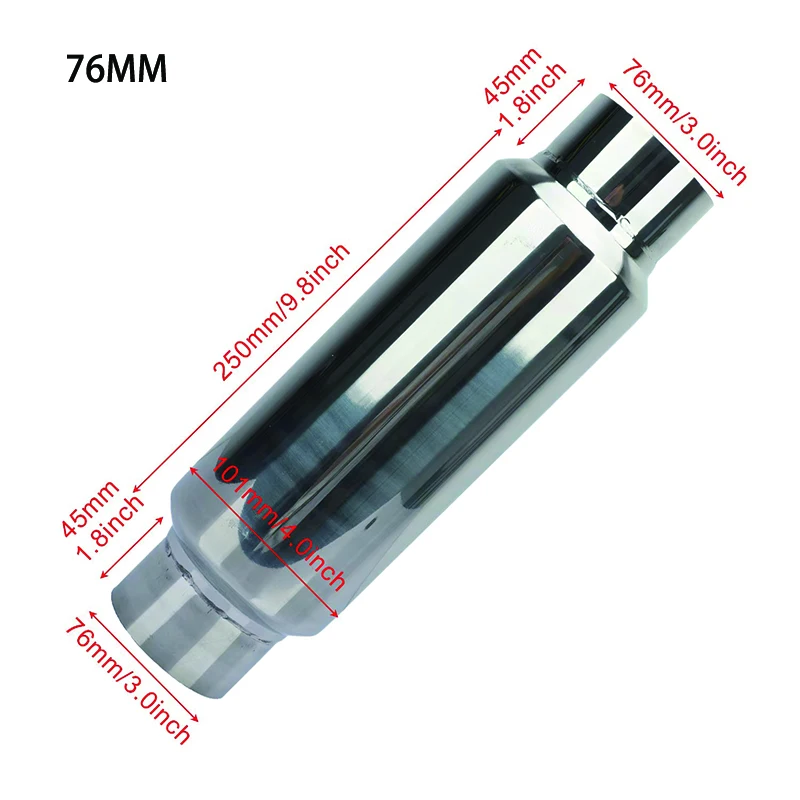 Universal Car Exhaust Muffler Resonator Stainless Steel Muffler Tip Exhaust Tail Tube 51MM 57MM 63MM 76MM