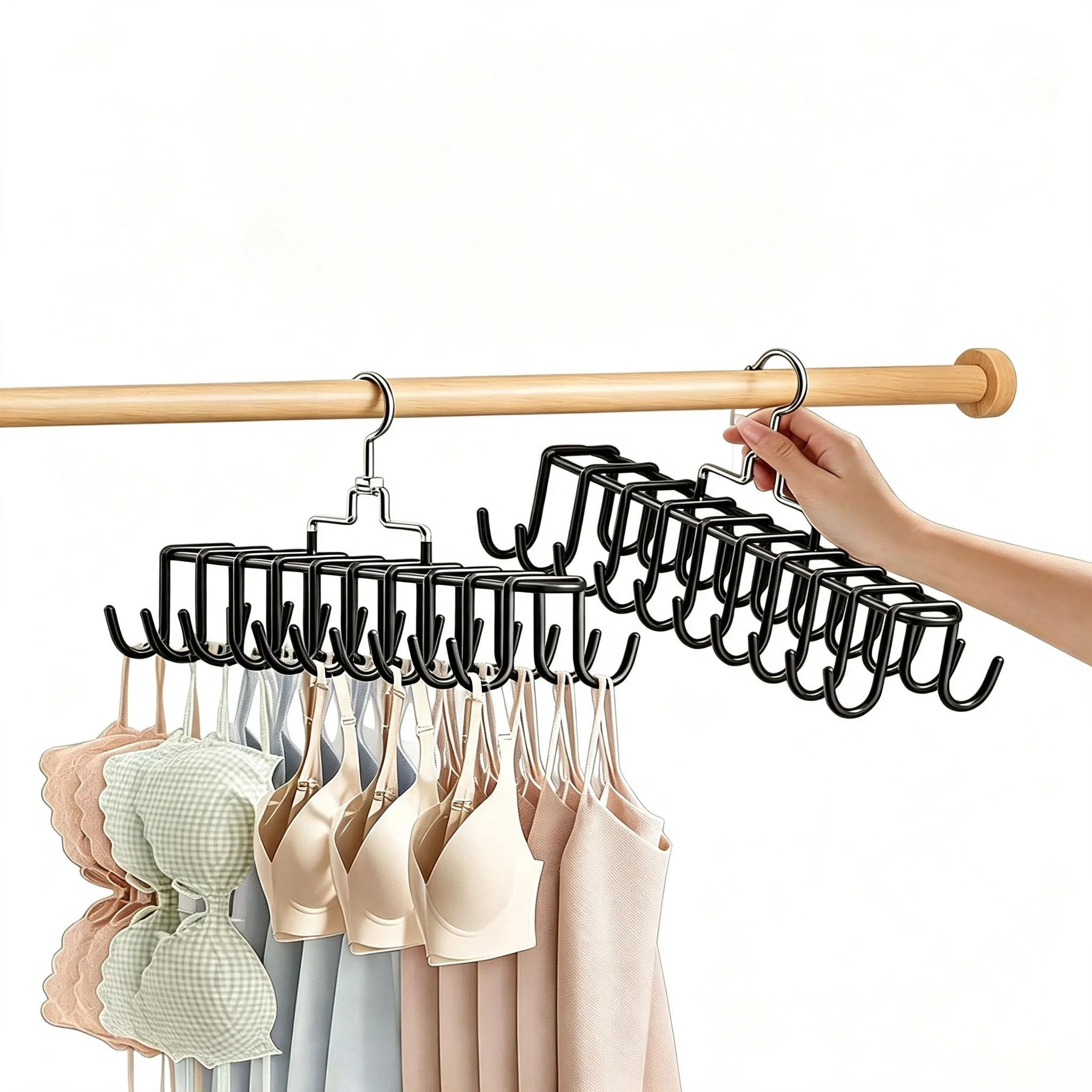 1Pcs Multi‑Functional 20 Hooks Bra Hanger Metal Anti‑Slip Underwear Lingerie Closet Organizer Storage Rack for Tank Top Socks