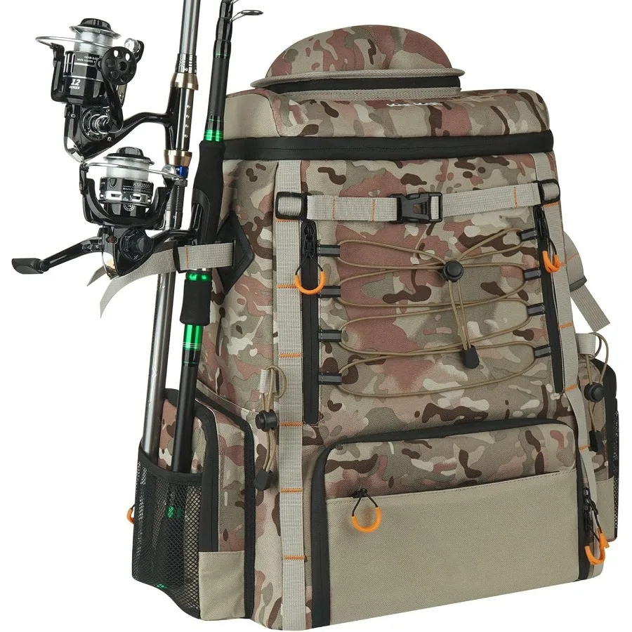 

Водонепроницаемый рюкзак для рыболовных снастей объемом 44 л с 4 держателями для удочек для рыбалки на открытом воздухе, камуфляжная дизайнерская сумка для хранения рыбы