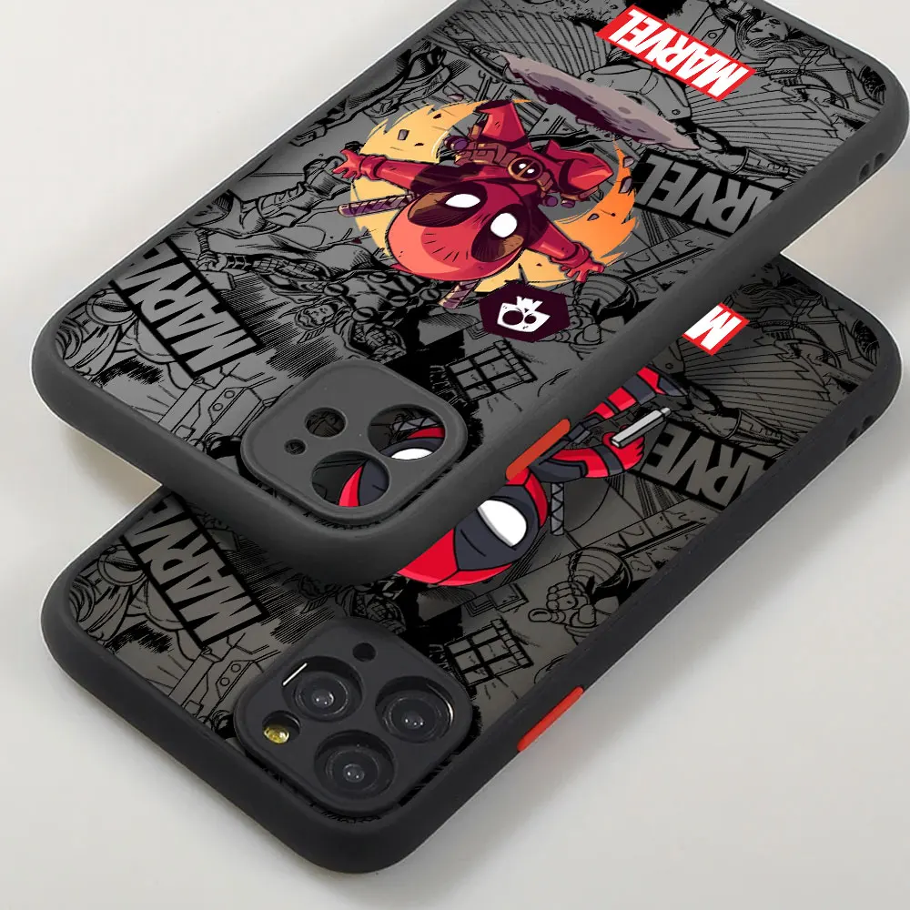 Marvel Funny Deadpool custodia smerigliata per Apple iPhone 13 Pro Max 11 14 Plus 12 mini XR X XS 7 8 15 6 SE Cover antiscivolo per telefono Funda