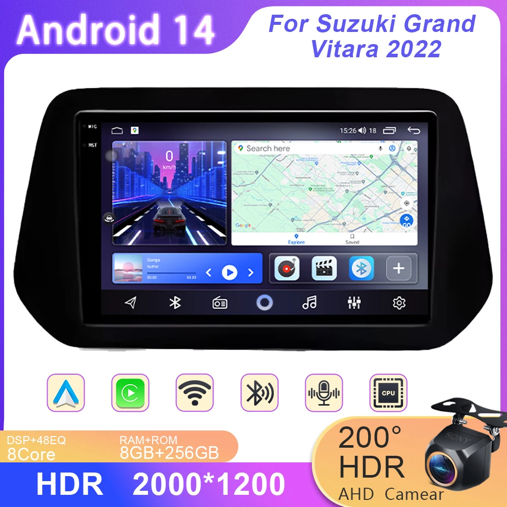 

Android14 Car Multimedia Player For Suzuki Grand Vitara 2022 Wireless CarPlay GPS Split Screen WiFi DSP Stereo QLED Touch Screen