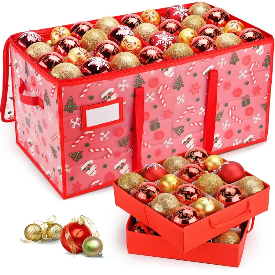 

Christmas Ornament Storage Box with Adjustable Dividers, Waterproof Christmas Storage Containers Keep 128 Capacity, Dual Zippers