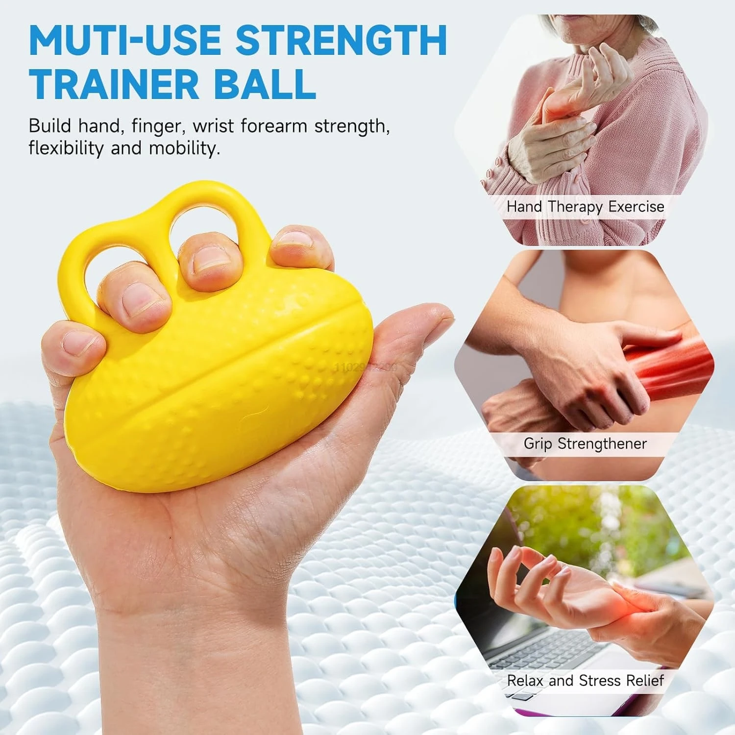 PU Finger Exerciser Hand Grip Strength Trainer Build Hand Muscle Relax Wrist Strength Ball for Rehab Arthritis Carpal Tunnel