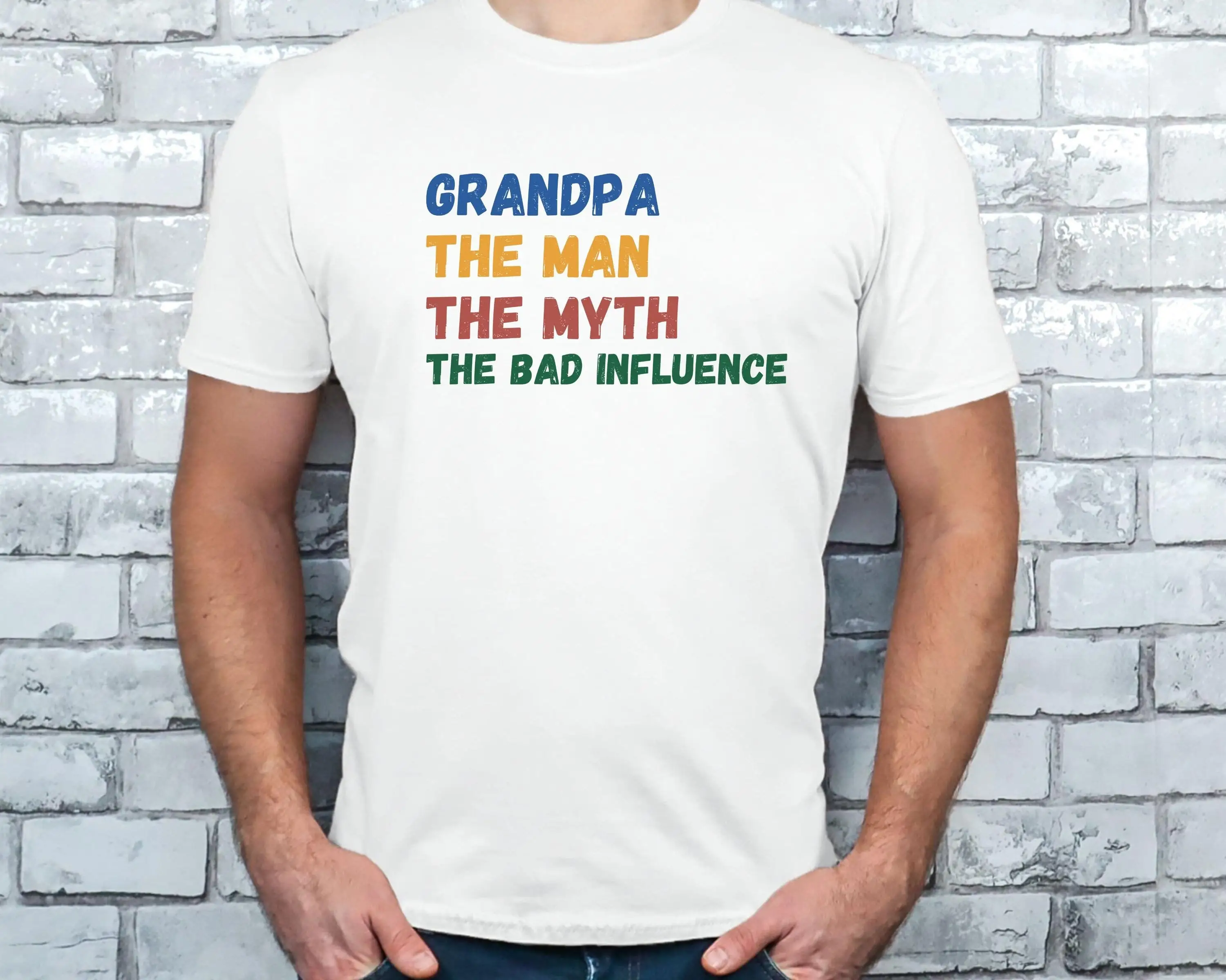 Grandpa The Man Myth Bad Influence T Shirt Funny For Fathers Day Cool